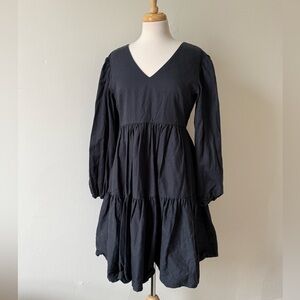 Emma Knudsen Frankie Black Tiered Babydoll Dress | V-Neck Long Sleeve Mini